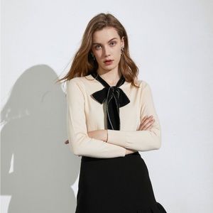 J.ing [NEW] Clara Cream Bow Neck Sweater - M / Cornsilk, M